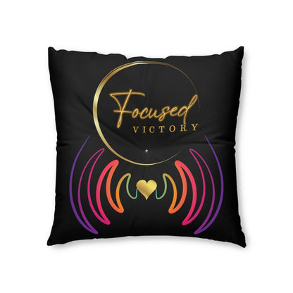 Focused Victory, Meditation Floor Pillow, Square, visualization/black