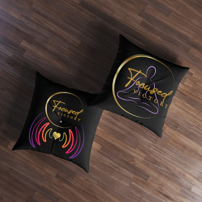Focused Victory, Meditation Floor Pillow, Square, visualization/black